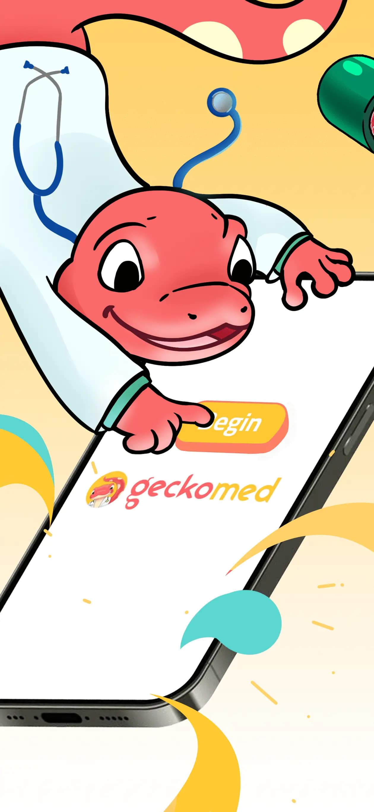 Gecko Med app screenshot: exam tracker